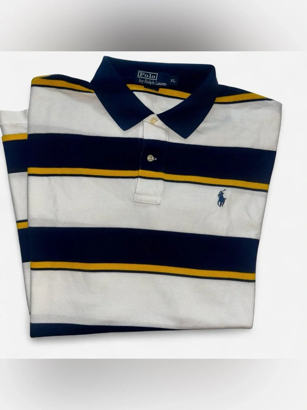 Polo by Ralph Lauren Navy, White & Yellow Striped Men’s Polo.